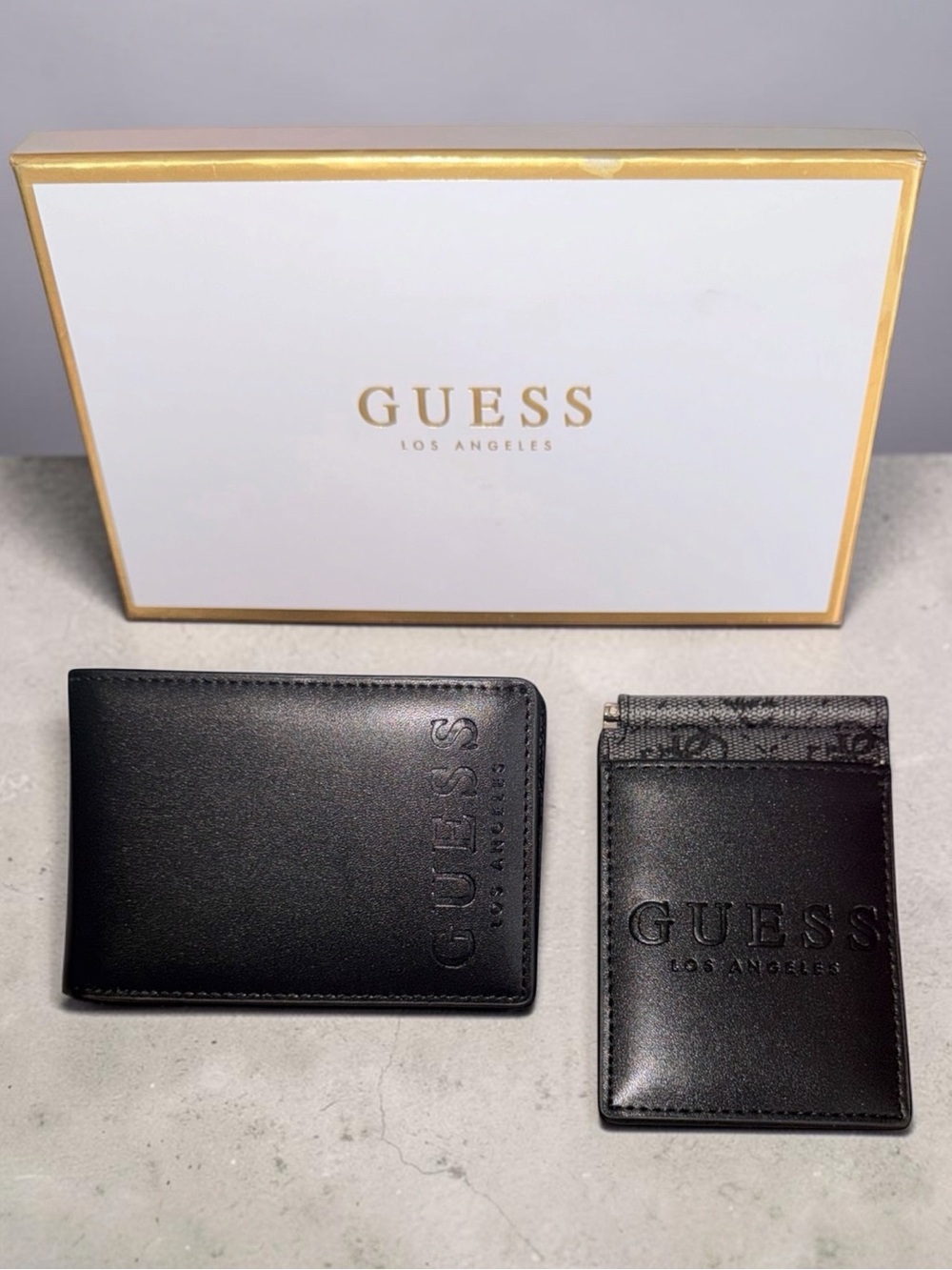 NWT 2 piece- GUESS Black Leather Bifold Wallet with Cardholder Set